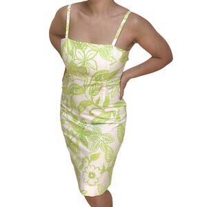 NEW Deadstock Y2K Green Floral Cotton Knee-Length Dress 8 Hawaiian Coconut Girl
